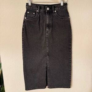 Zara Black Denim Midi Skirt